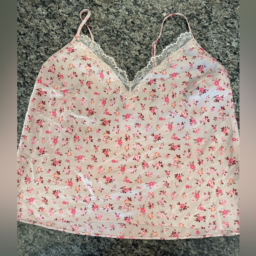 Victoria's Secret Floral Lace Trim Top - Pink and Cream